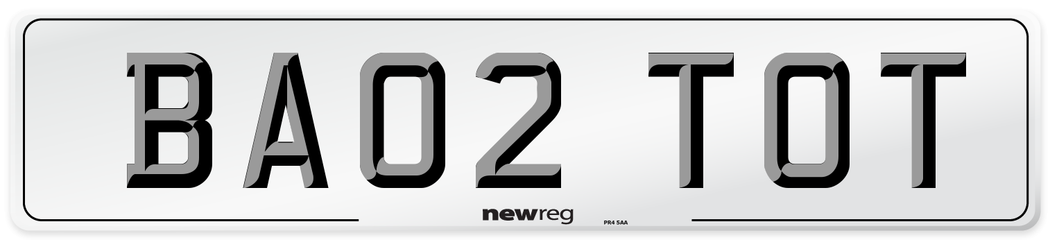 BA02 TOT Number Plate from New Reg